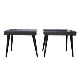 Painted Black Wood Tapered Leg Side Tables - #FF