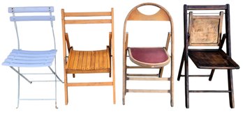 Assorted Folding Chairs: Antique ACME Bent Wood, Vintage Wood & White Slatted Plastic - #BR