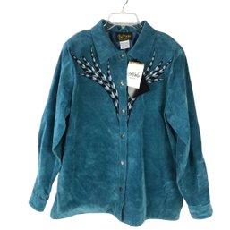 Bob Mackie Wearable Art Blue Suede Leather Western Jacket, Women's Size Large (NEW) - #CR