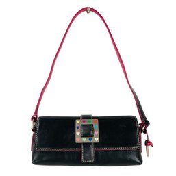 Dooney & Bourke Black Leather Rainbow Heart Buckle Handbag - #S14-3