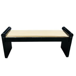 Post Modern Black Lacquer Upholstered Bench - #BR