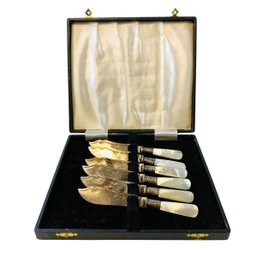 Antique John Blyde EPNS England Butter Knives With Mother Of Pearl Handles - #JC-L