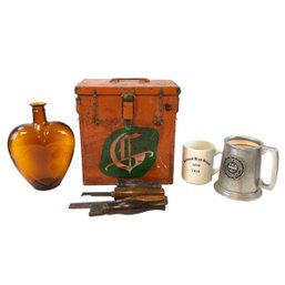Antique Hand Tools, Vintage Ammo Box, Paul Masson Liquor Bottle, Tankard & More - #S9-4
