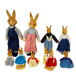 Vintage Lotte Sievers Hahn German Hand Carved Wood Rabbit Family -#S3-2