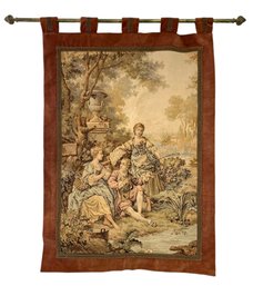 Fishing At The Lake Italian Rococo Style Tapestry With Brass Hanging Rod - #S2-5