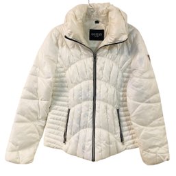 Guess White Quilted Puffer Jacket, Women's Size M - #CR