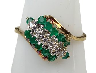 10K Gold Emerald Diamond Cluster Ring (Size 8) - #S19-3