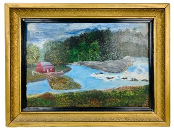 1976 Riverside Campsite Elizabethtown, NY Oil On Board Painting, Signed Francis Weaver - #A6