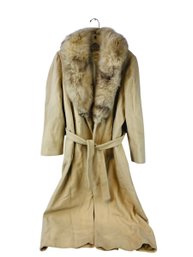 Vintage J.G. Hook Lord & Taylor Cashmere Blend Belted Coat With Genuine Fur Collar - #CR