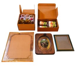 Audrey St. Tropez Thermo-Serv Set, Picture Frames, Amber Sherbert & Floral Glasses - #LFT