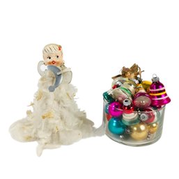 Vintage Holt Howard Feather Angel & Miniature Mercury Glass Ornaments - #S4-2