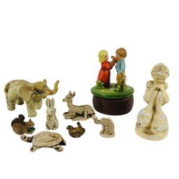 Vintage Sankyo Music Box, Animal Figurines & Girl With Geese Figurine - #S2-2