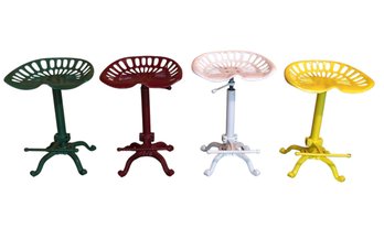 Powder Coated Adjustable Tractor Seat Counter Stools (Set Of 4) - #DR
