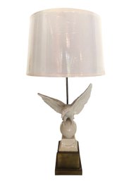 Vintage Brass Ceramic Eagle Table Lamp With New Lamp Shade (WORKS) - #GRG