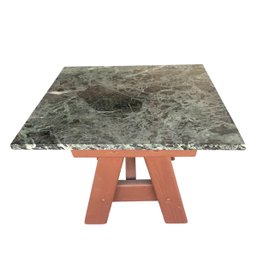 Green Marble Top Wood Side Table - #FP