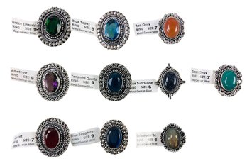 Collection Of German Silver Rings With Assorted Stones - #JC-R