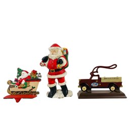 Cast Iron Santa Claus Doorstop, Stocking Hanger & Chestnut Creek Truck Nutcracker - #S4-2