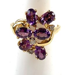 14K Yellow Gold Amethyst Diamond Cluster Ring, Size 8.25 - #JC-B