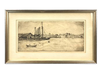 Ships In Harbor Framed Etching By Charles A. Hewitt - #C3
