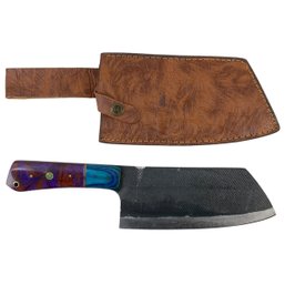Carbon Steel Meat/Butcher's Cleaver With Leather Sheath - #S7-2