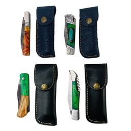 Collection Of Damascus / Steel Lockback & Wine Opener Pocket Knives - #S3-4