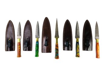 Collection Of Damascus Steel Daggers With Leather Sheaths - #S3-4