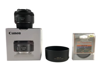 Canon EF 50mm F/1.8 STM Lens, Vello LHC-ES68 Lens Hood & Hoya 49 HRT UV Filter - #S8-3