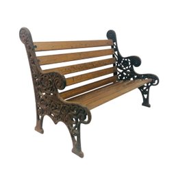Floral Pattern Cast Iron & Slatted Wood Doll Size Garden Bench - #S10-1