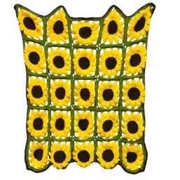 Vintage Hand Crocheted Sunflower Throw Blanket (3' X 4') - #S2-4