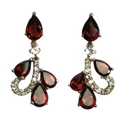 Sterling Silver Pear Shaped Garnet Drop Earrings - #JC-B