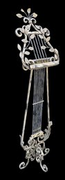 Hand Forged Wrought Iron Lyre Harp Music Floor Stand With Bronze Flowers - #FF