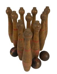 Antique Ten Pin Wood Bowling Set - #S16-5