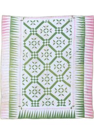 Pink & Green Diamond Pattern Patchwork Quilt - #S1-3