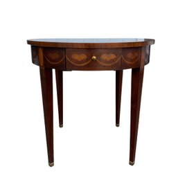 Baker Furniture Inlaid / Marquetry Mahogany & Satinwood Round Drum Table - #FF