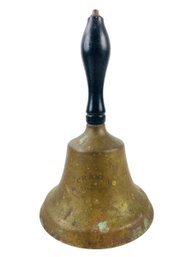 Vintage Brass School Bell With Turned Wood Handle, Engraved 'Craken Stamford' - #FS-5