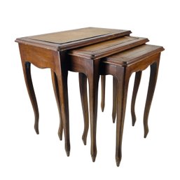 Antique Brown Leather Top Nesting Tables - #FF