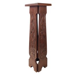 Asian Koi Fish Carved Wood Pedestal / Plant Stand - #FF