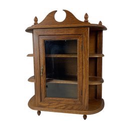 Vintage Wall Mount Oak Curio Display Cabinet - #S10-1