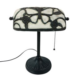 Banker's Lamp With Frosted White Butterfly Shade (WORKS) - #S9-5