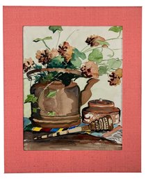 1956 Floral Still Life Watercolor Painting, Signed Mary Phelps - #S11-4L