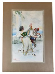 Tarantella Dancers, Sorrento Italy Watercolor Painting, Signed Gargiulo - #S11-4L