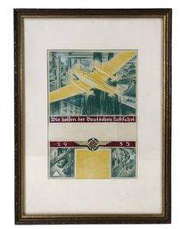 1935 German Military Propaganda Gouache On Paper, 'We Support German Aviation' - #R2