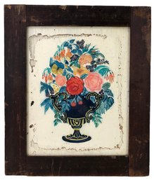 Antique Floral Still Life Reverse Painting On Glass - #A10