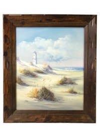 Lighthouse Landscape Oil On Canvas Painting, Signed Loomis Dean - #RBW-W
