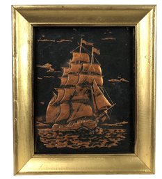 Vintage Clipper Ship Framed Copper Engraving - #C3