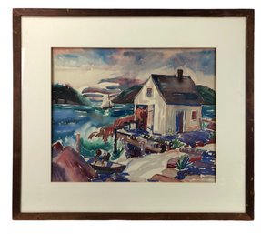 Impressionist Coastal Landscape Watercolor Painting, Signed - #SW-10