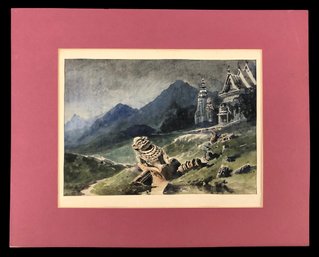 Asian Temple Ruins Watercolor Painting - #S11-4L