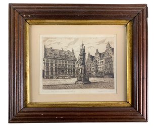 Roland's Monument, Bremen, Germany Signed Etching - #R1