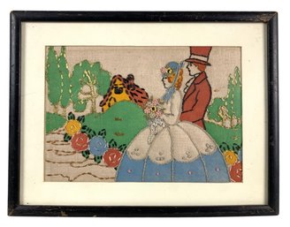 1920s-30s Framed Hand Stitched Embroidery Kit  - #R1
