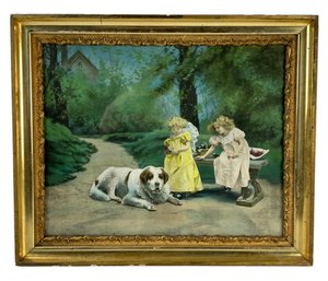 Gilt Framed Victorian Print On Canvas, 'Making Friends' - #R3